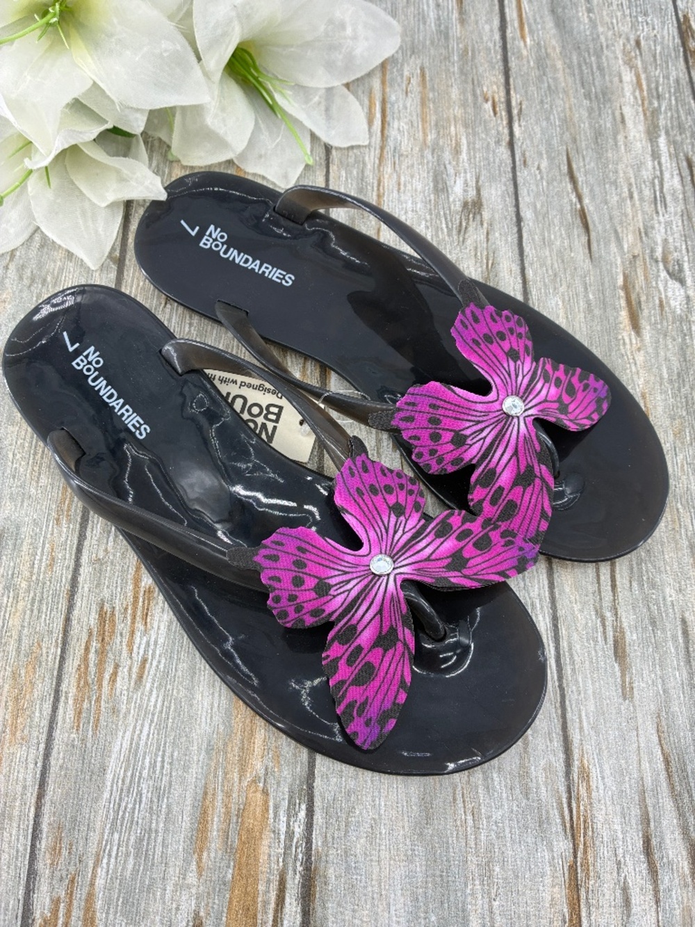 Butterfly Applique Jelly Sandals Flip Flops Shoes Size 8